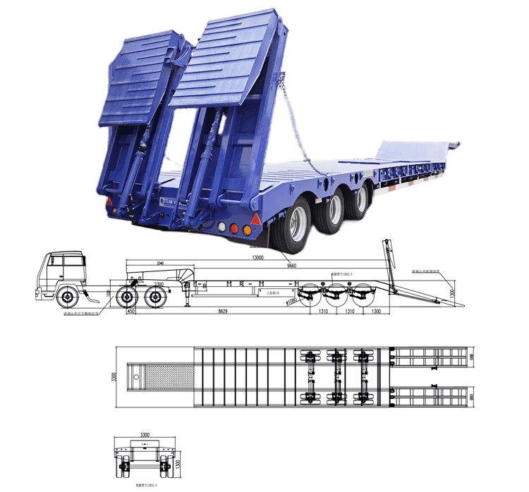 New Tri Axle Low Low Bed Truck Trailer Price in Burundi Bujumbura